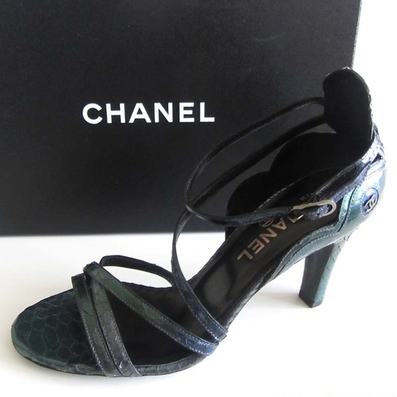 new CHANEL CC genuine python strappy sandals 38.5 - Picture 6 of 8